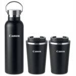 Set of stainless steel bottle and tumblers
